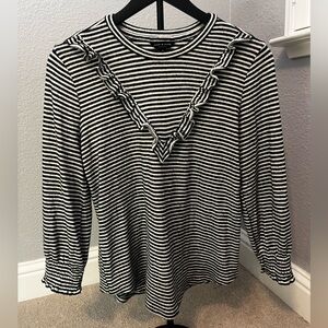 Lucky Brand Black and White Ruffled Bib Collar Blouse